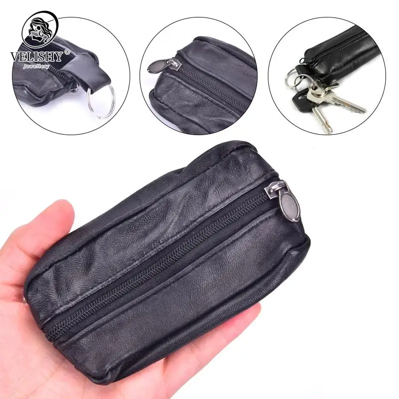 Men Car Key Case Leather Wallets Coin Purse Soft Zipper Bag Keychain Cover For Money Pocket Thin Wallets Ring Pouch Card Purse key case coin purse key holder key organizer key purse key protector card case holder