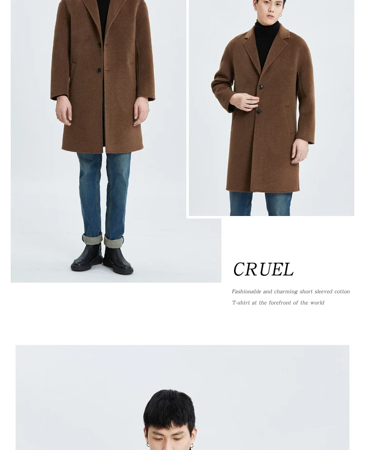 Doppelseitiger Wollmantel aus 100 % Wolle, Herbst-Winter, Herrenmode, mittellanger Anzugkragen, Wollmantel, Jacke, Trenchcoat – Detail 16