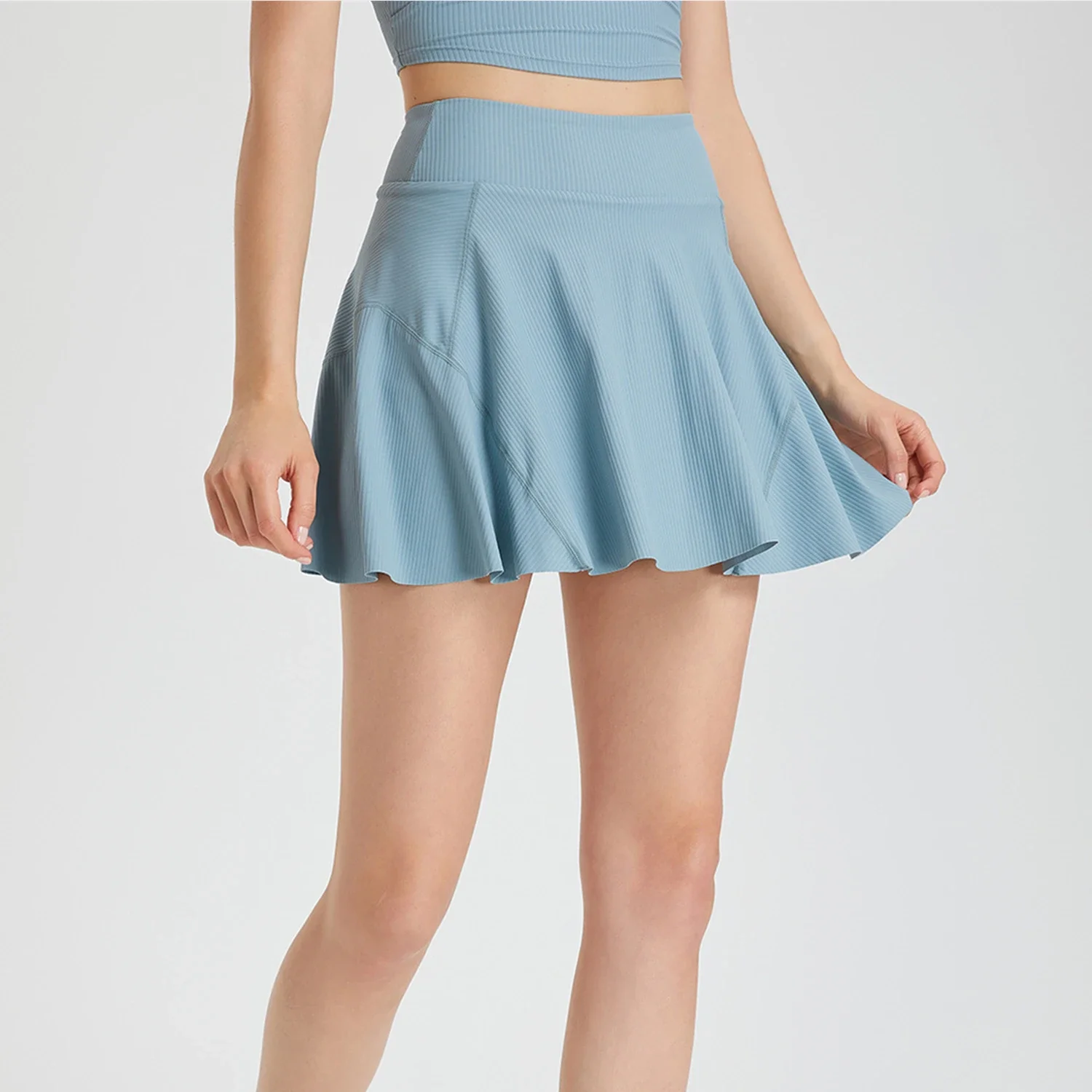 Women Tennis Skirts Textured Sports Shorts Fake Two Pieces Badminton Short Skorts Elastic Gym Fitness Running Skirts With Pocket