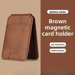 MagSafe Leather Wallet with Stand - Magnetic Card Holder (Brown)