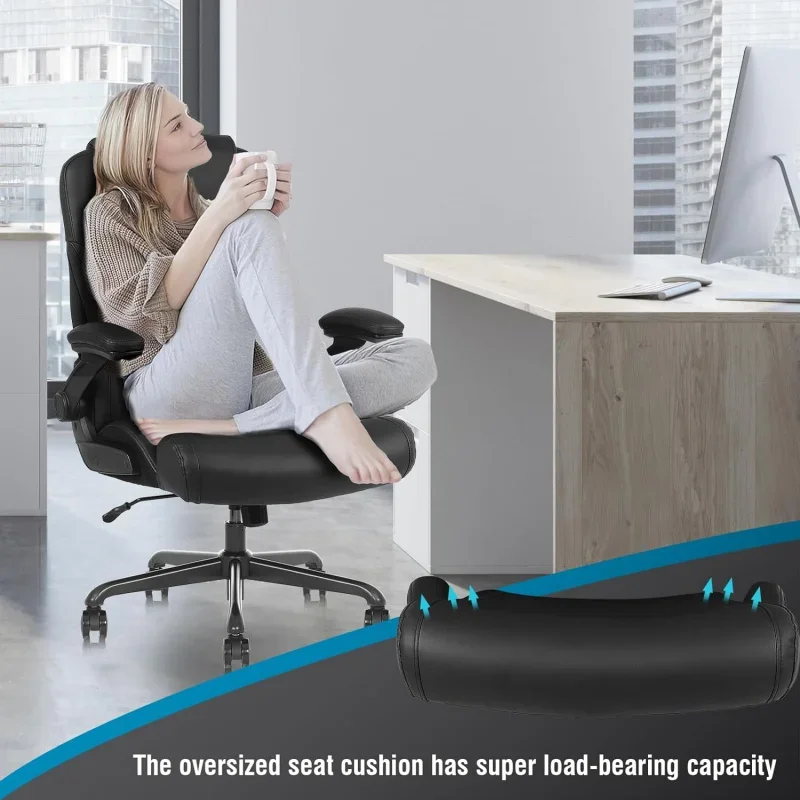 Flysky Executive Ergonomic Office Chair-Big and Tall Office Chair for Heavy People, PU Leather Computer Desk with Flip-u