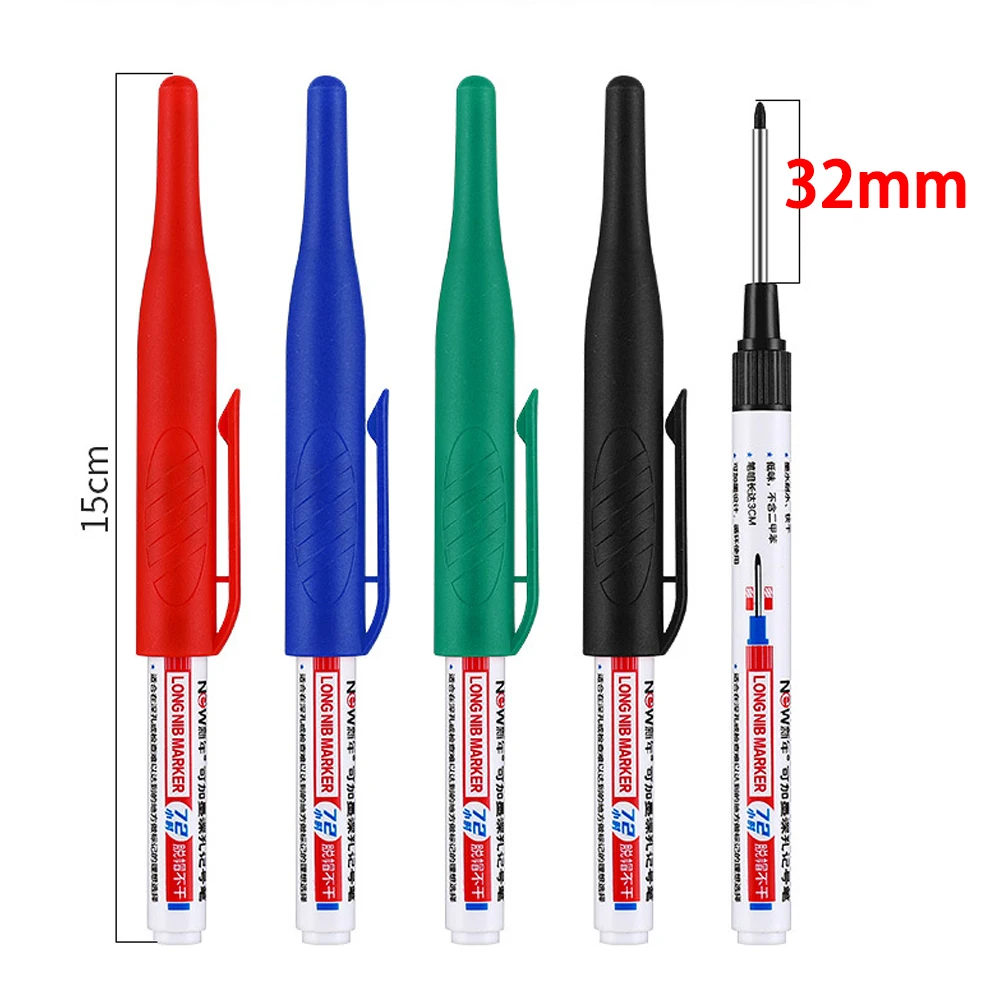 32mm Waterproof Deep Hole Marker Pens Long Nib Head Carpenter Pen Black/Blue/Red Ink for Multi-Purpose Woodworking Hand Tools 2