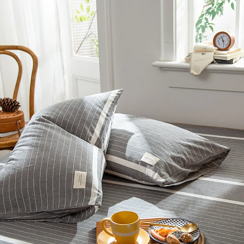 Description Picture 2 of item2 pcs Solid Color Plaid Printed Pillowcase Soft Cotton Throw Pillows Covers 30x50 40x60 48x74 Cushion Case For Bed Home Decor