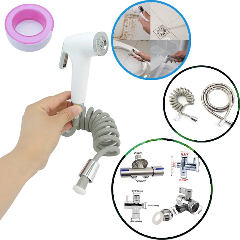 흰색 화장실 스프레이 건, 비데 호스 홀더 밸브 세트가 있는 셀프 클리너, 욕실 수도꼭지 샤워 헤드 스프링클러 플러싱 분무기 P 