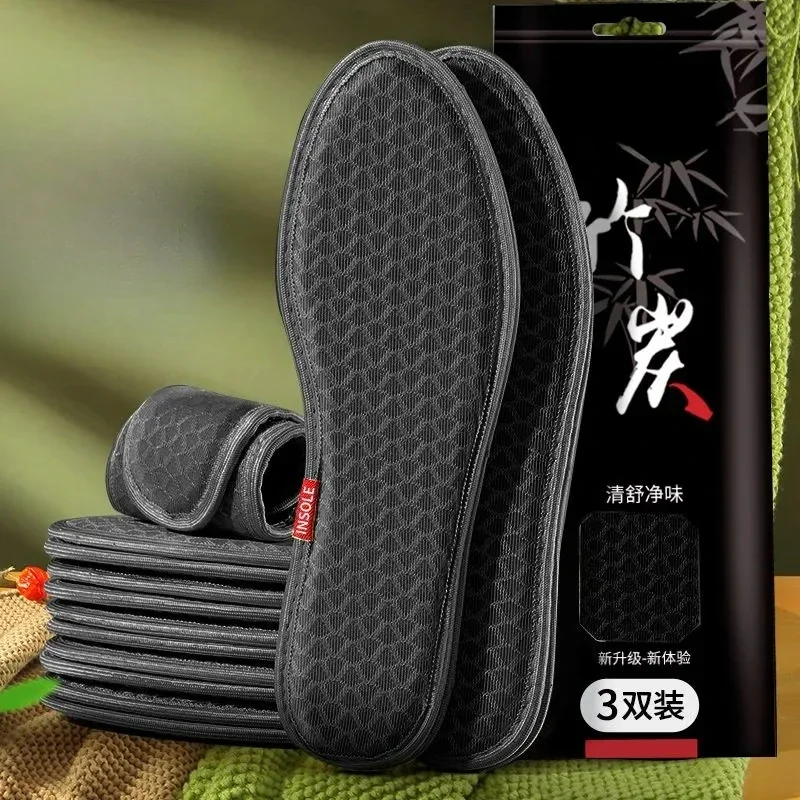 4pcs Deodorant Foot Insoles Bamboo Charcoal Insoles Absorb-Sweat Mesh Breathable Thin Sport Shoe Pad Suction Perspiration Insole