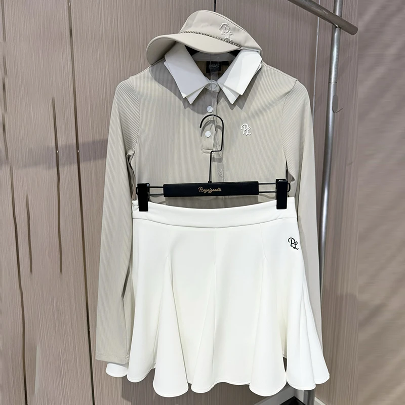 New Spring Fall Golf Clothing Women Long-sleeved Polo T-Shirt Soft Elastic Tops Ladies High Waist Sport Golf Skirt Casual Skorts