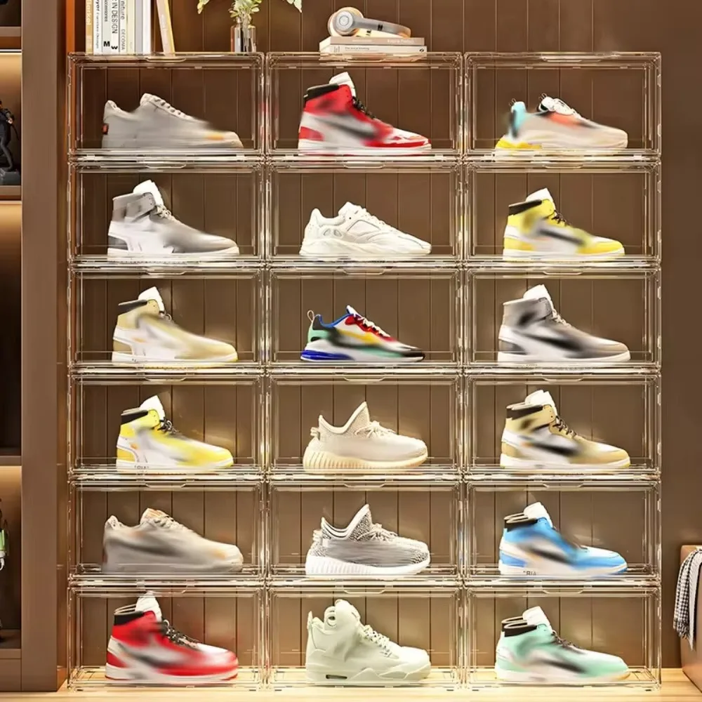 Transparent Shoe Box Large Stackable Space-saving Dustproof Anti-oxidation Sneaker Organizer Cabinet of Side Opening