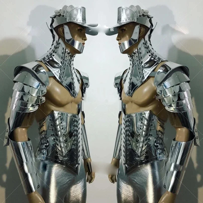 

Future Warrior Technology Sense Model muscle male gogo costume Nightclub show singer dance Costume ds silver mirror armor