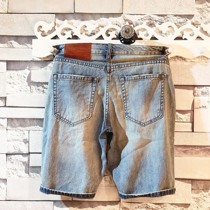 Men Denim Shorts Summer Casual Ripped Holes Do Old Embroidery Patch Low Rise Designer Jeans