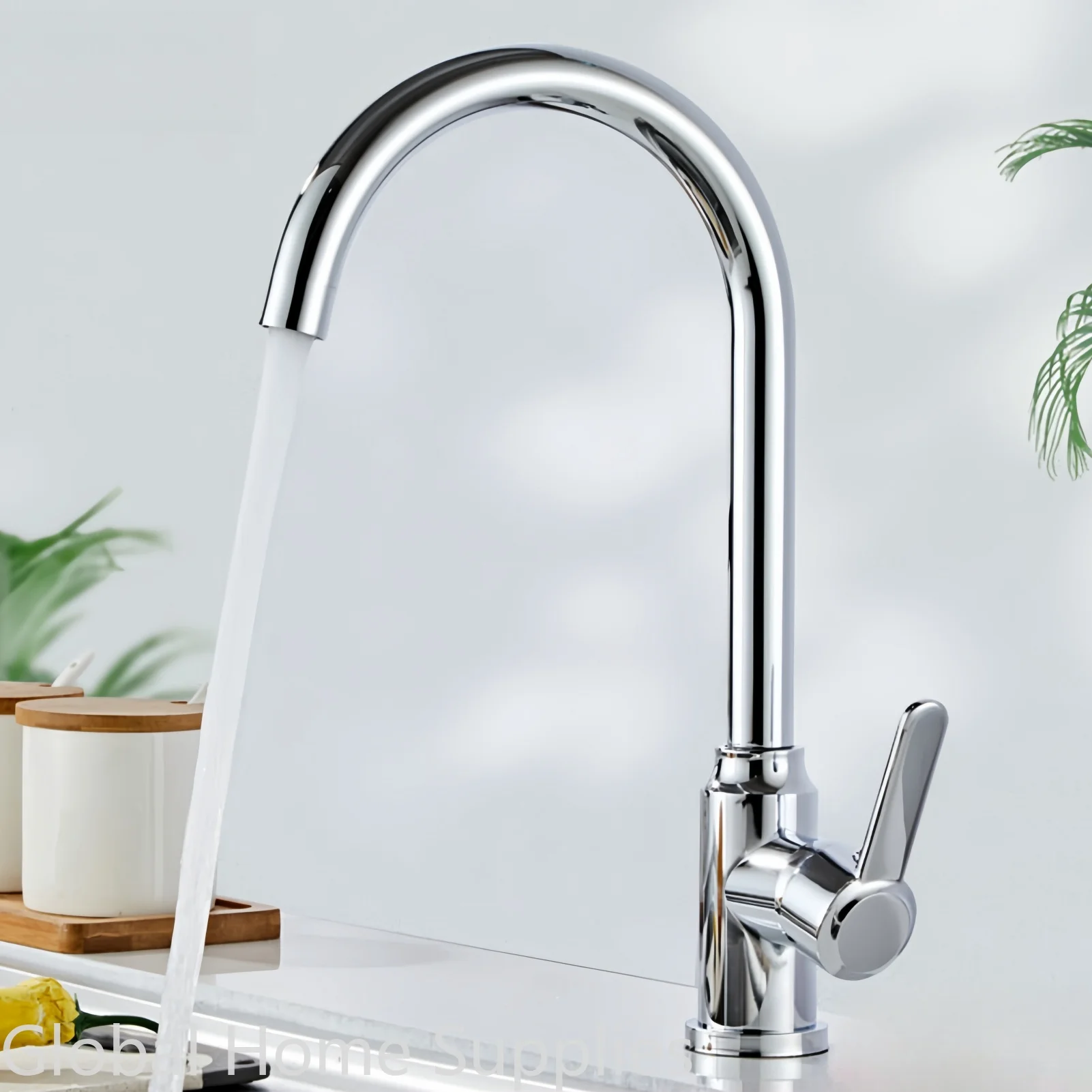 High Arc Deck Mounted Kitchen Faucet Single Handel Single Hole Hot and Cold Water Mixer Commercial Single Hole Basin Sink Faucet