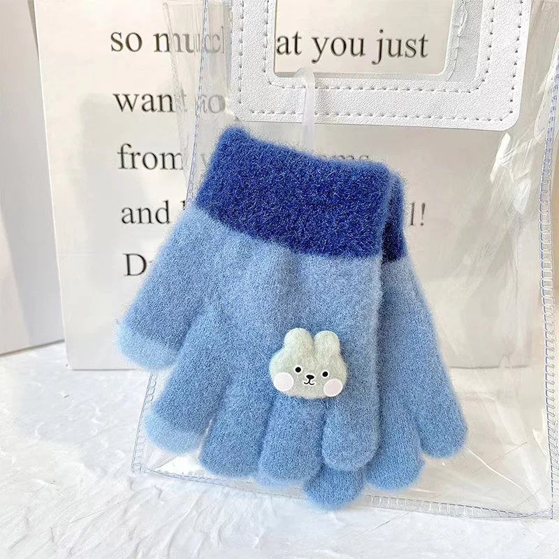 Korean Cute Cartoon Baby Gloves Winter Thick Velvet Boy Girl Warm Five Finger Mittens Outdoor Anti-Cold Toddler Kids Gloves 5