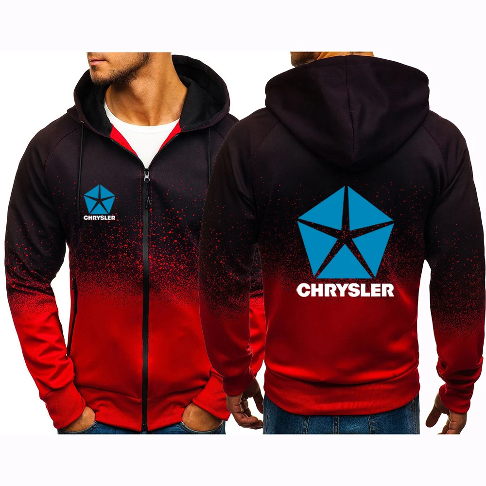Chrysler 2023 Spring Autumn New Style Men's Jacket Printing Casual Harajuku Gradient color Coat Sweatshirts Zipper Hoodies Tops