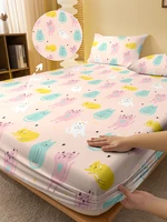 1 Cartoon Cute animal Cat Printed Matte Fitted Sheet, Bedroom Printed Bed Cover, Bedding (Excluding Pillowcases) 1
