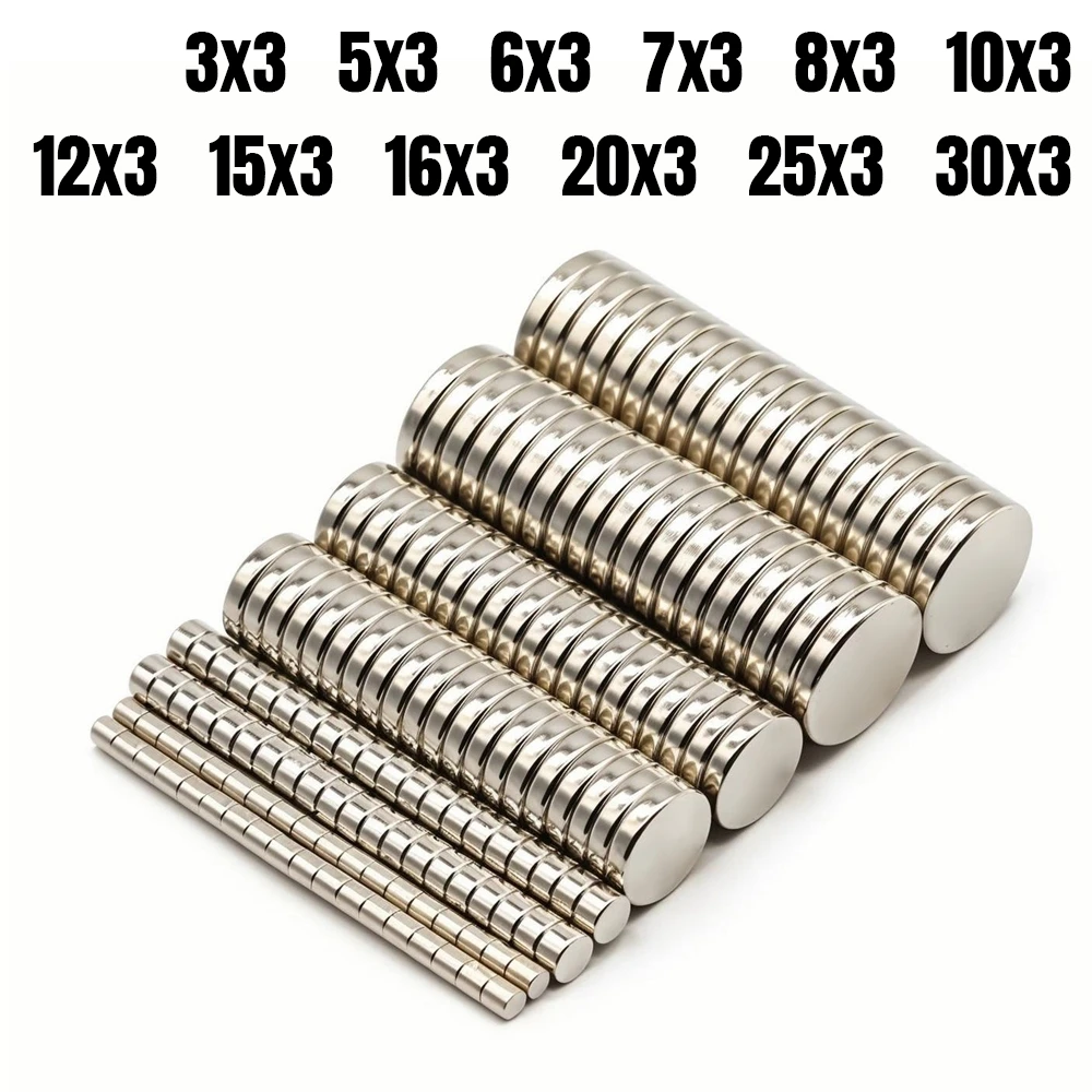 Runder superstarker Neodym-Magnet, leistungsstarke Magnete, N35, kleiner Permanentmagnet, NdfeB-Kühlschrank, DIY, 3 x 3, 6 x 3, 10 x 3, 15 x 3, 20 x 3 – Detail 1
