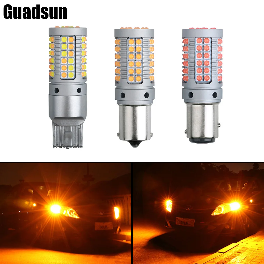 

Guadsun 2PCS Turn Signal Lamp 1156 P21W BA15S 1157 BAY15D P21-5W T20 7443 W21W 7440 3030 69SMD Canbus No Error Car DRL Light