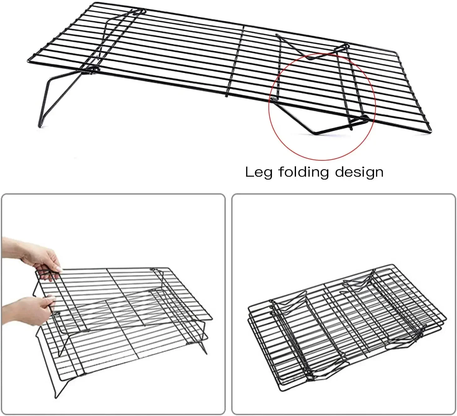 Stainless Steel 3 Layer Foldable Non Stick Wire Grid Cake Cooling Rack Baking Tray Oven Pizza Bread Holder BBQ Shelf Kitchen
