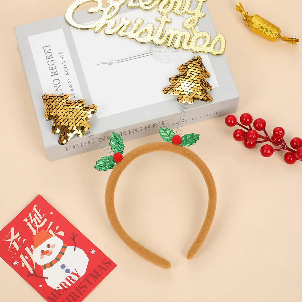 Christmas Decoration Headbands with Flip Sequins Christmas Gifts Tree Headbands Children's Adult Headbands Hair Navidad