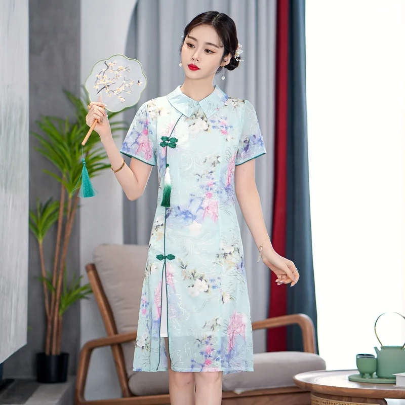Qipao-vestido chino corte en A para ropa china moderna, moda de verano, 2022 - AliExpress