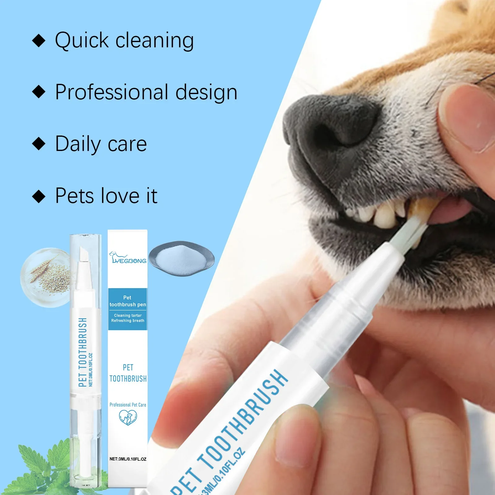 Yegbong's New Pet Toothbrush, Gentle Care, Fresh Breath, Clean Mouth, Odor, Pet Tooth Cleaning Pen