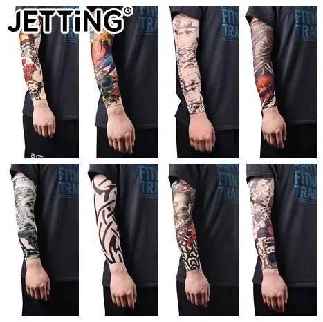 Elastic Tattoo Sleeves Nylon Arm Warmer Stockings Temporary Tattoo Sleeves Sport Skins Sun Protective Men Seamless Fake sun protection arm sleeves ice arm sleeves