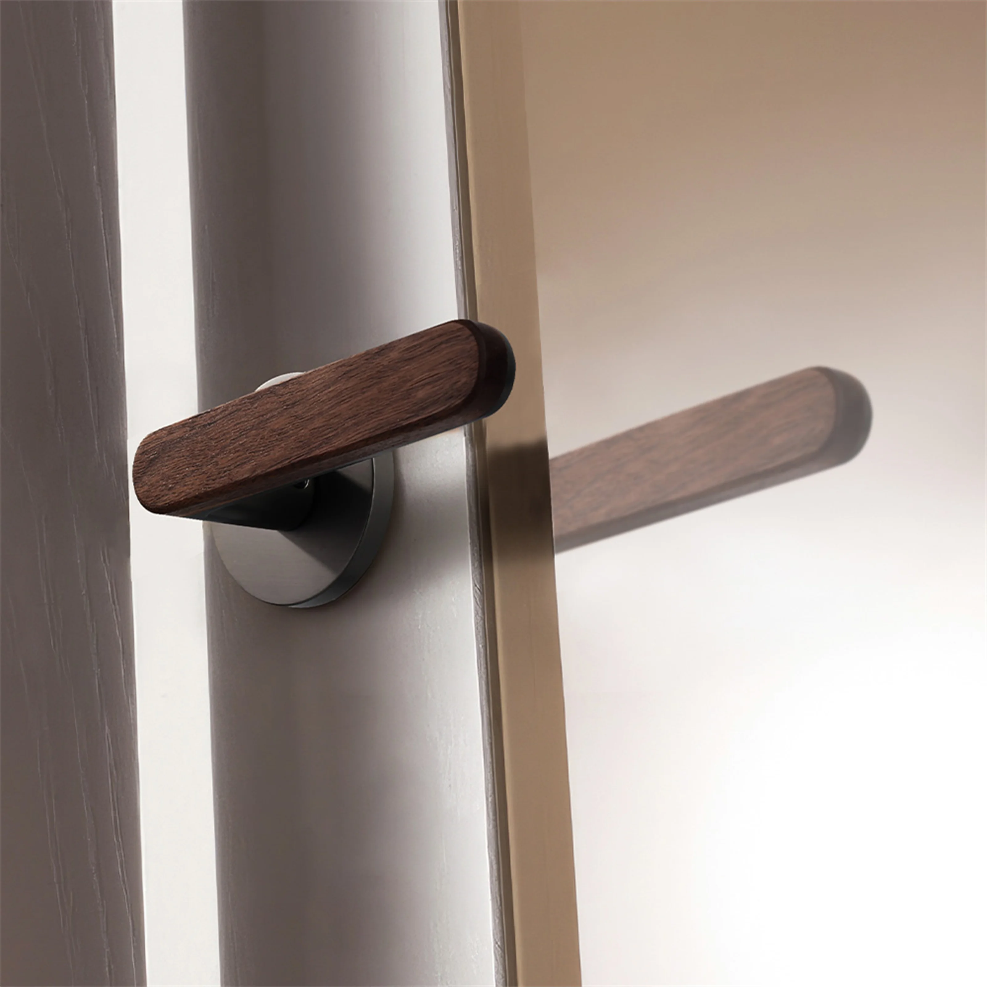 Privacy Door Handle Walnut Wood Handle Lever Matt Brushed Black Nickel Bedroom Bathroom Passage Door Lock Keyless Viladepot