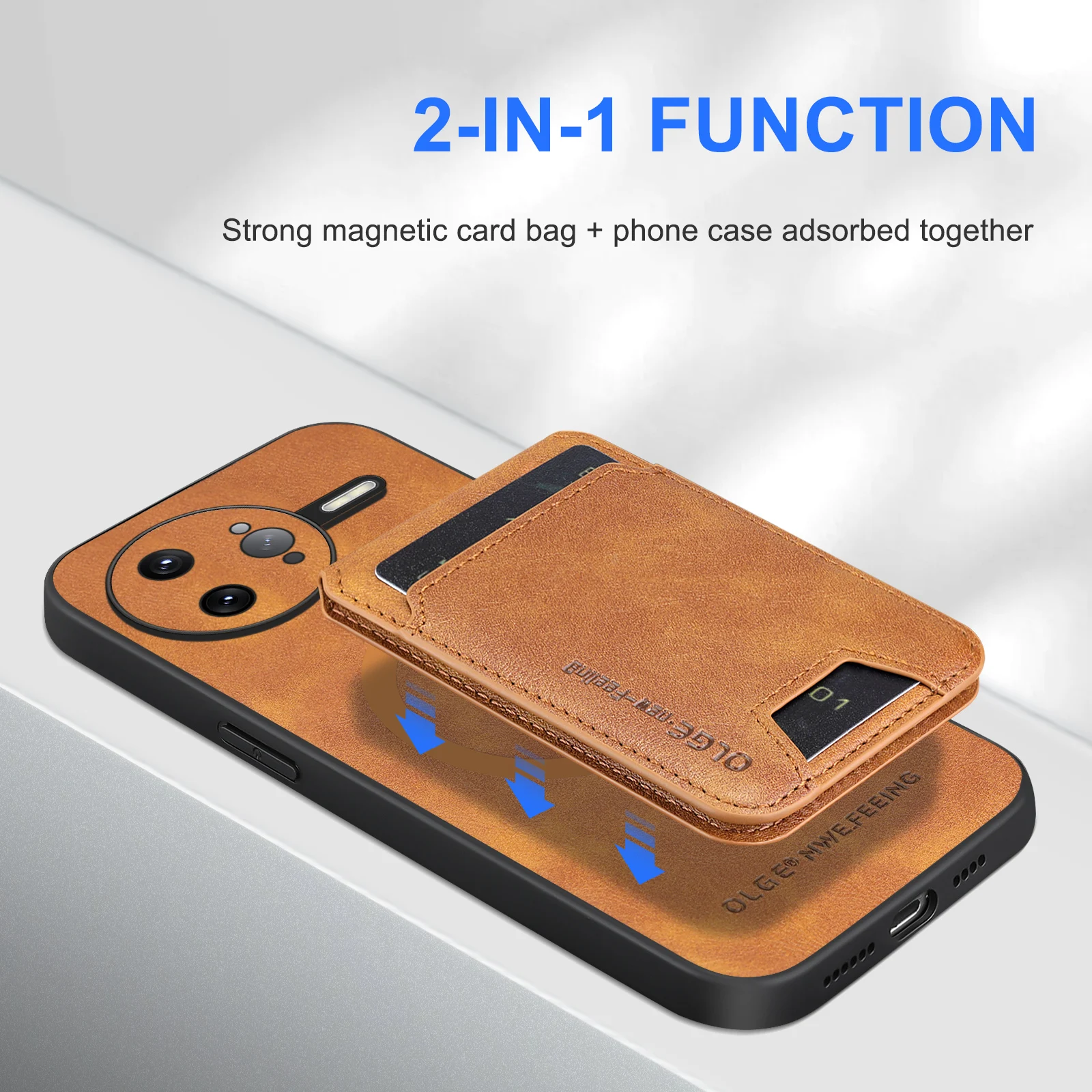 Magnetic Leather Wallet Card Holder Case with Mag-Safe Stand and Full Camera Protection
