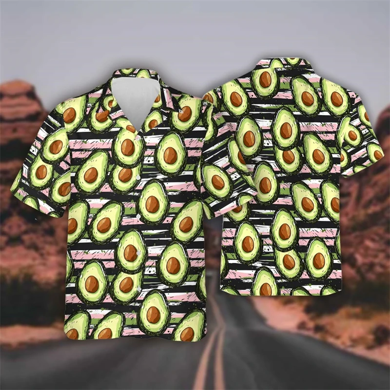 

Tropical Avocado 3D Print Beach Shirts Funny Hawaiian Fruit Shirt For Men Clothes Fashion Aloha Fruits Women Lapel Blouse Tops