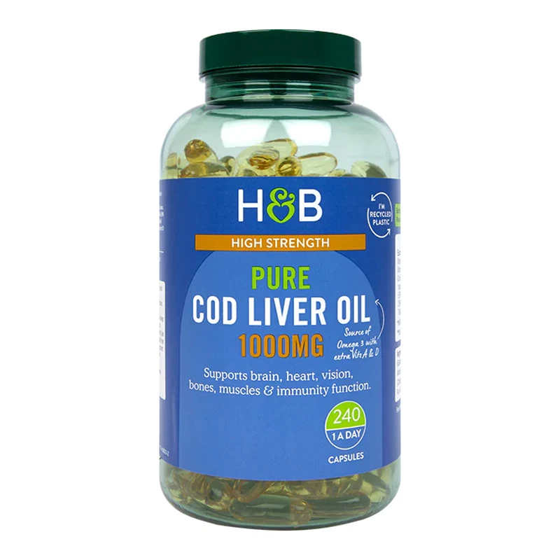 Cod Liver Oil 1000 mg Omega3 and vitamin A & D 240 Capsules Free shipping