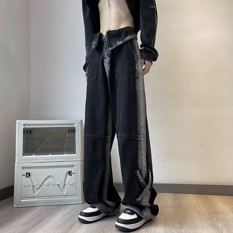 

2024 Men Spring Autumn Vintage Streetwear Baggy Jeans Male Straight Hip Hop Denim Trousers Mens Long Tie-dye Loose Pants F115