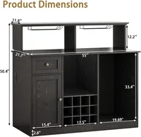 55" Farmhouse Wine Bar Cabinet with Mini Fridge Space, LED Lights & Power Outlet, Black Kitchen Buffet Hutch for Living Room 2
