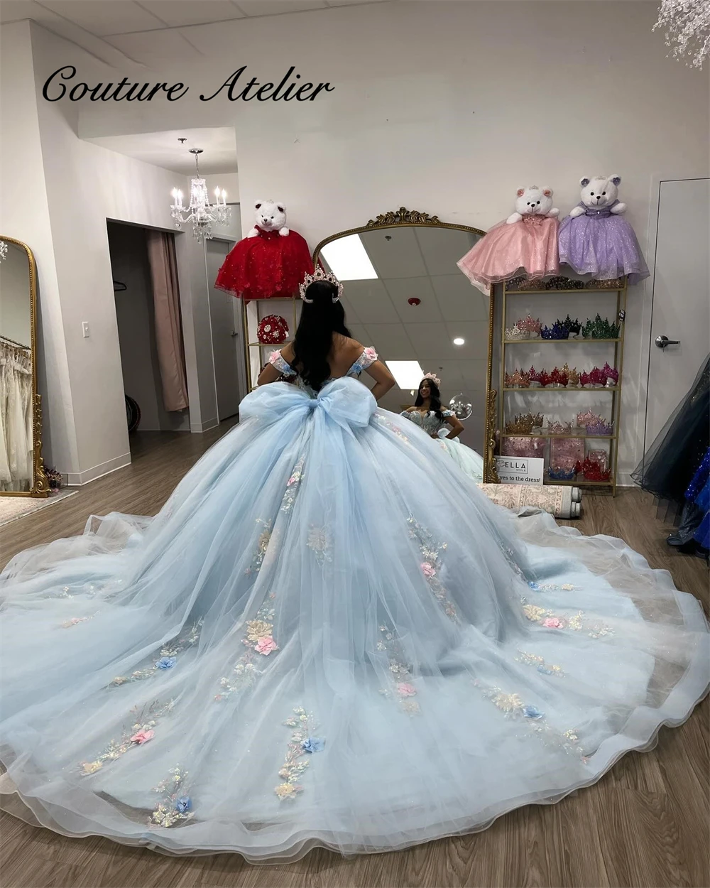 Delicate Baby Blue Quinceanera Dresses Beaded Lace Appliques Birthday Ball Gown With Bow vestidos de 15 a&ntilde;os Customized