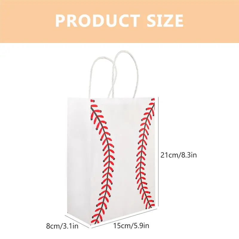 12pcs Sports Themed Paper Bags Handheld Baseball Tote Bag Football Printing Gift Packaging Bags Party Favor