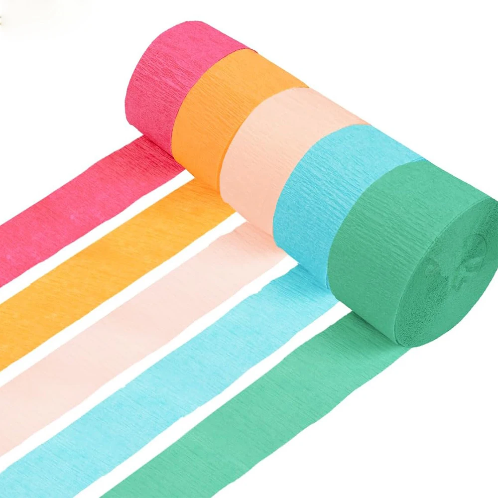 5 גלילים של נייר קרפה בגוון הקשת למסיבה, יומולדת, חתונה, רווקות, חתונה, קישוט רקע לקנדילנד
