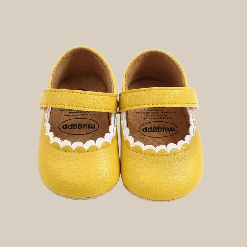 Retro New Newborn Baby Walking Shoes Spring Solid Color Bow Princess Shoes PU Anti-slip Soft Rubber Bottom Baby Casual Shoes 4