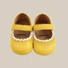 Retro New Newborn Baby Walking Shoes Spring Solid Color Bow Princess Shoes PU Anti-slip Soft Rubber Bottom Baby Casual Shoes 4