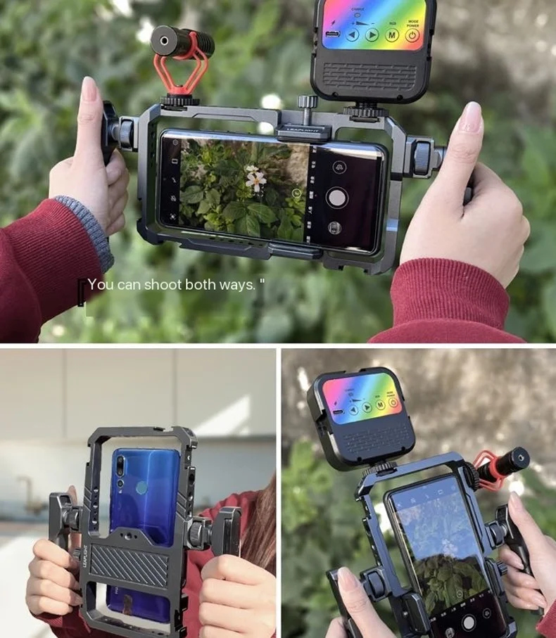 Leap light Metal Telefon Video Cage Kit mit Griffen Smartphone Video Rig Kit für Smartphone iPhone Android Handy – Detail 8