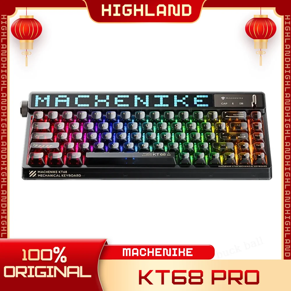 Механическая клавиатура KT68 Pro с экраном, беспроводная клавиатура с 3 режимами работы, 68 клавиш, регулируемая клавиатура для ПК, ноутбука, в подарок
