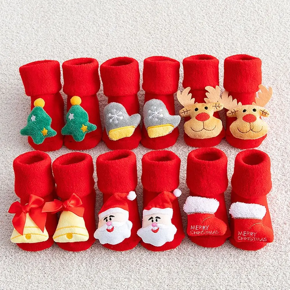 Cute Warm Tree Thicken Bell Deer Santa Claus Floor Socks Baby Christmas Socks Infant Short Socks Kids Cotton Socks
