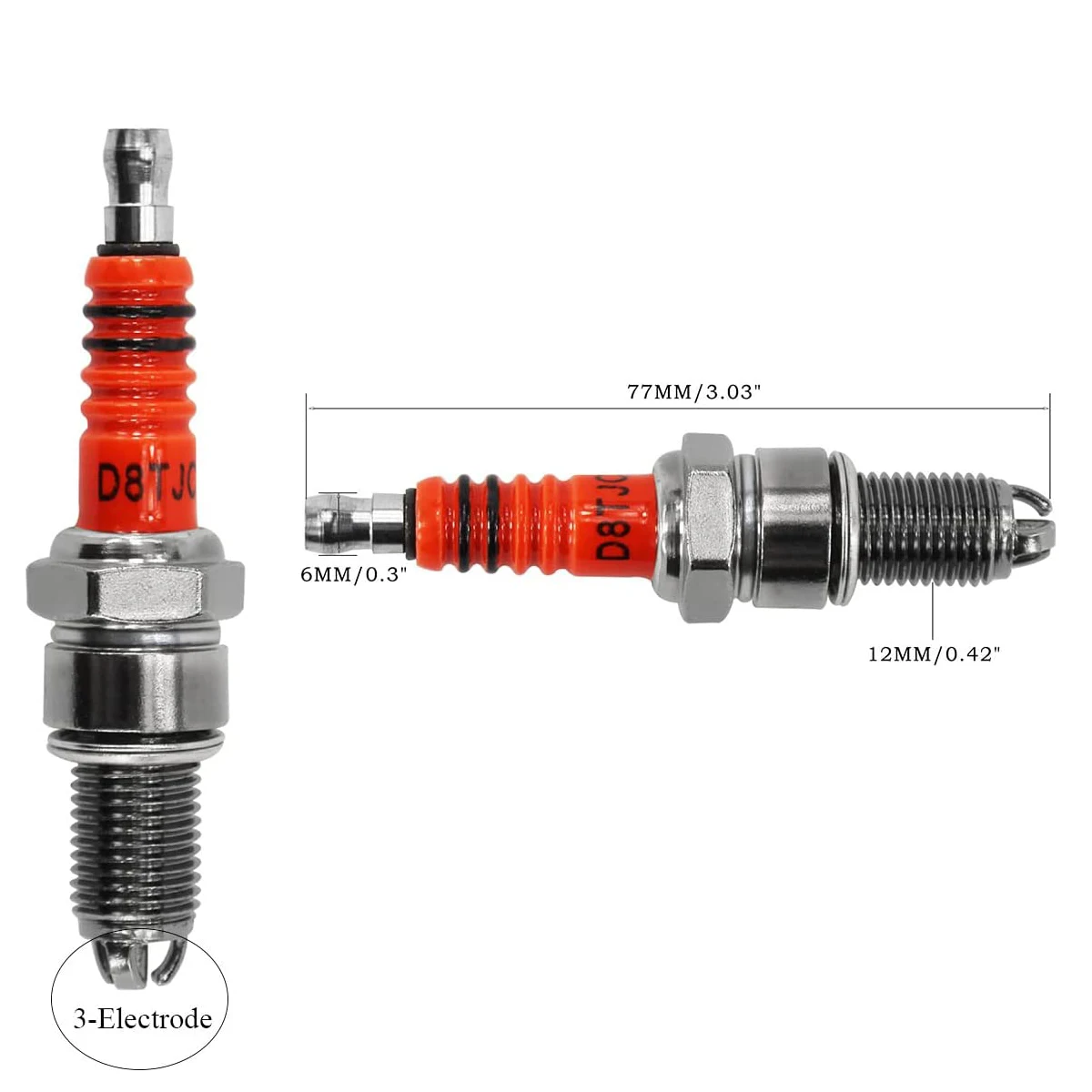 Motorcycle Spark Plug A7TJC D8TJC Spark Plug 3 Electrode For GY6 50cc 125cc 150cc 200cc Engine Motor Dirt Bike Moped Scooter ATV Go Kart