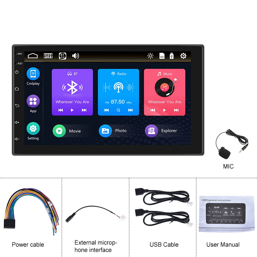 Podofo 2 Din Car Stereo Radio 7'' Touch Screen D-Play Car Multimedia Player Carplay Android Auto Bluetooth FM Radio Receiver images - 6