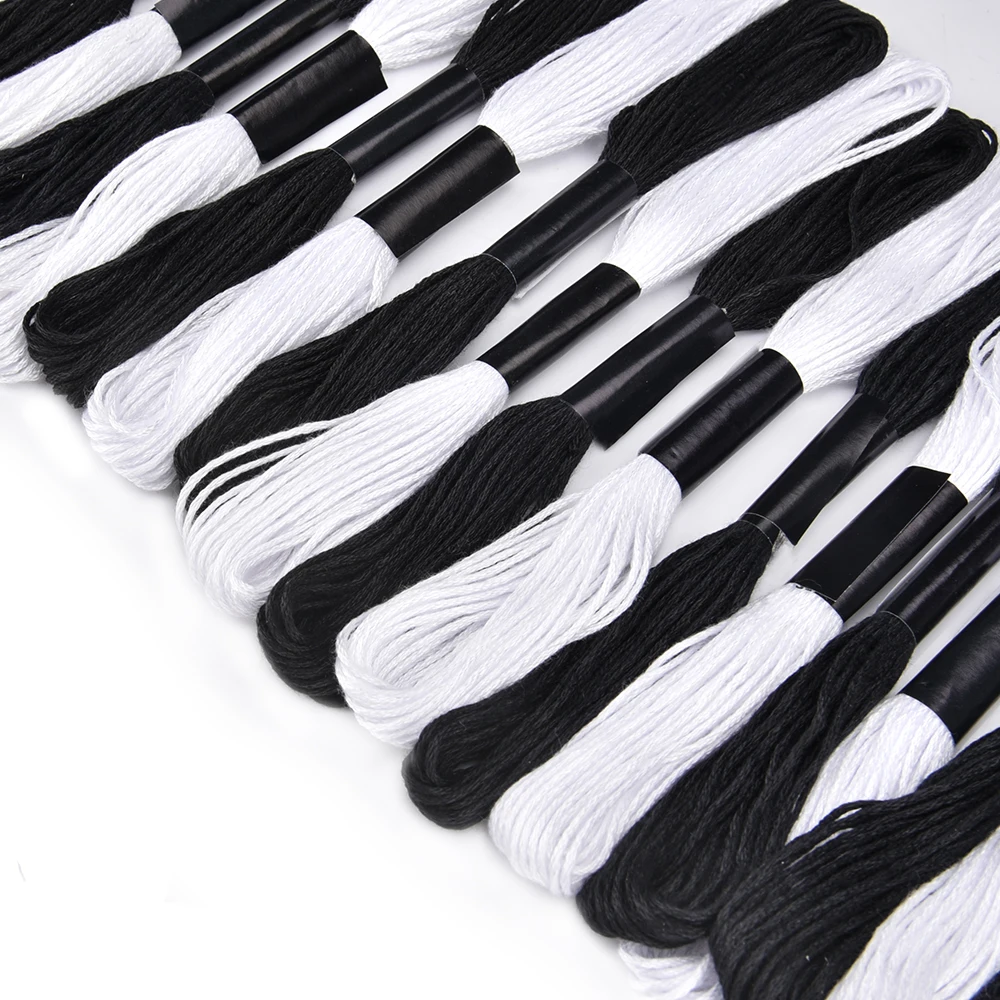 20pcs Black and White Cross Stitch Thread Embroidery Floss Skeins Black  Color Hand Sewing Threads DIY Craft Needlework - AliExpress