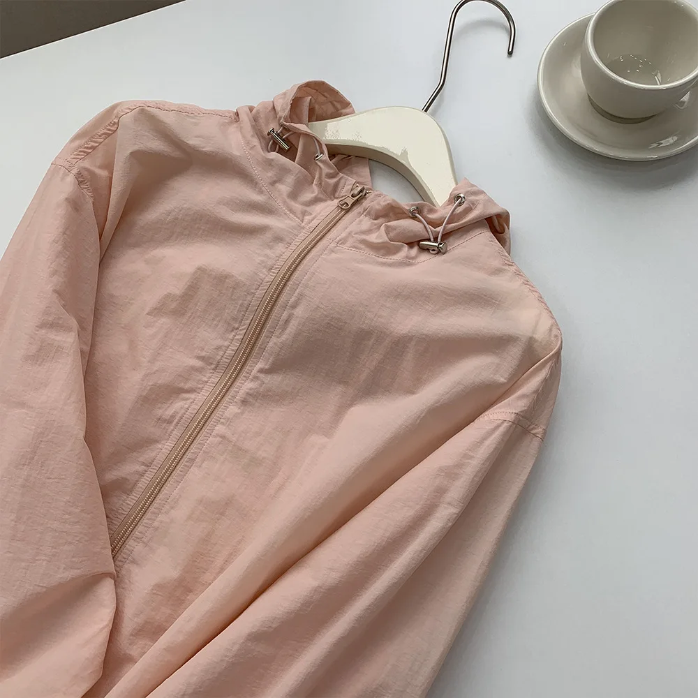 Lightweight Hooded Loose Jacket for Women Summer High Street Zippered Jacket Outerwear