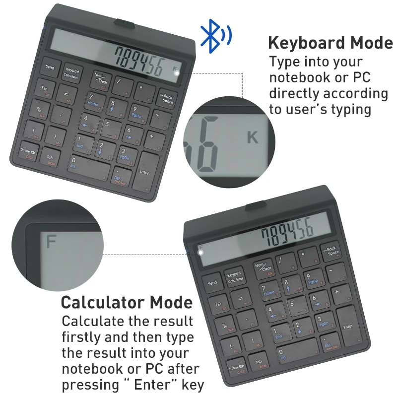 Numérico Teclado Numérico Teclado Bluetooth em sem Fio Eletrônico Calculadora 12 Dígitos Display Lcd para Thinkpad Windows Portátil - Imagem 5