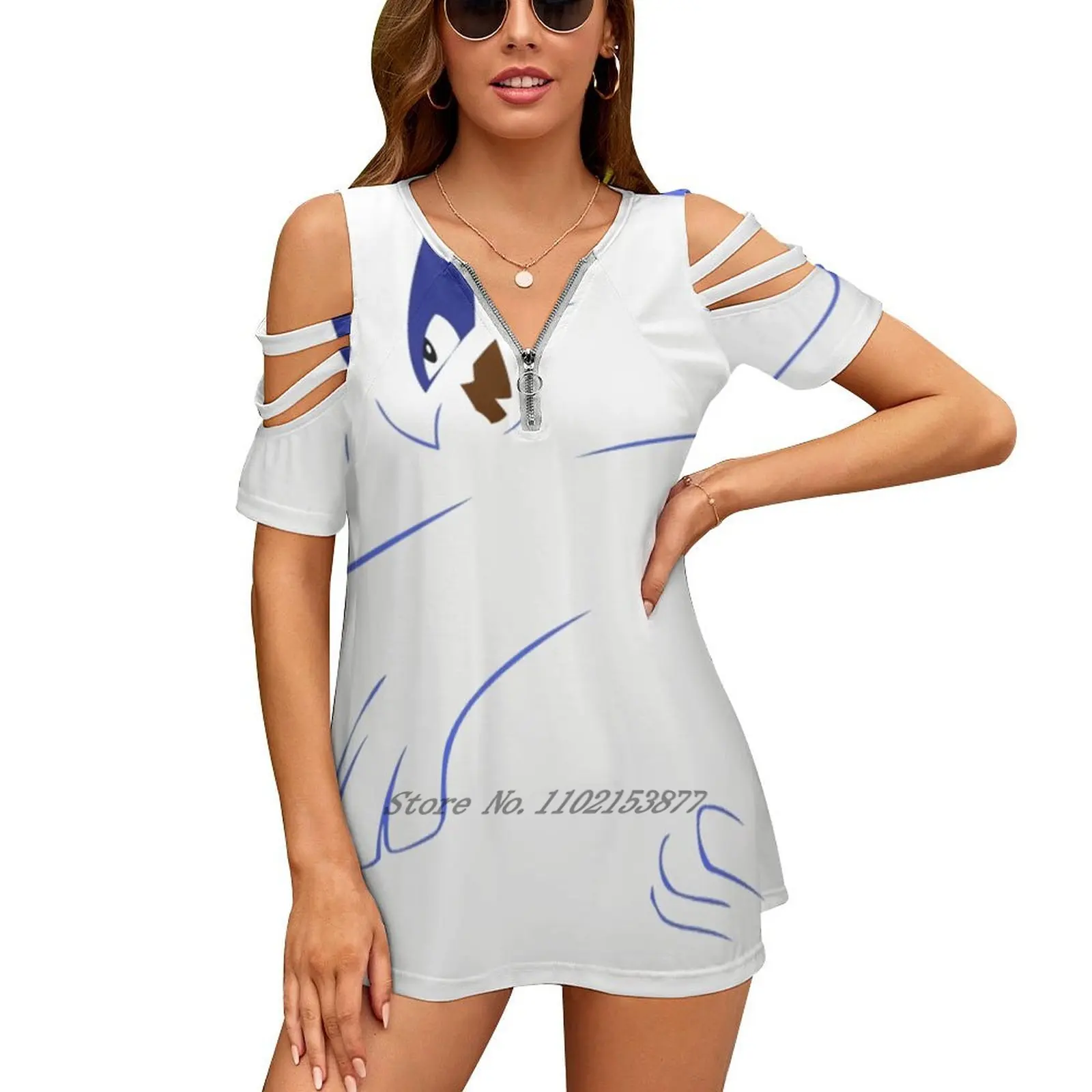 #251 Lugia T-Shirt Da Donna Con Scollo A V T-Shirt Sexy Casual Scava Fuori Il Pullover Con Cerniera Top Pokewalls Lugia Legendary Y2K Clothes