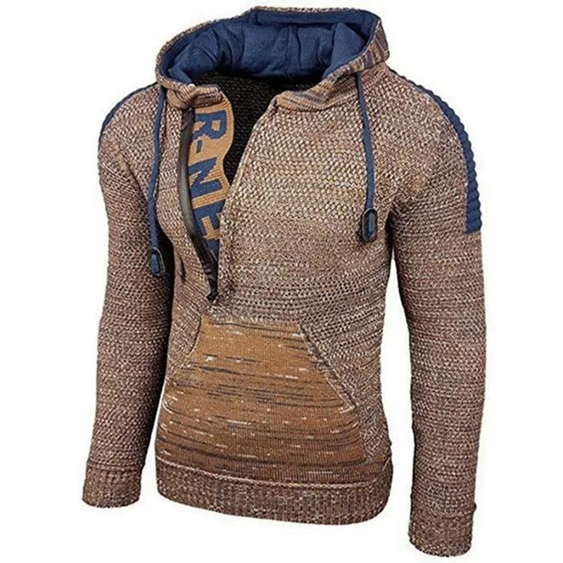 Description Picture 6 of itemAutumn and Winter Knitted Hooded Sweater Mens Color Matching Slim Pullover Sweater Men