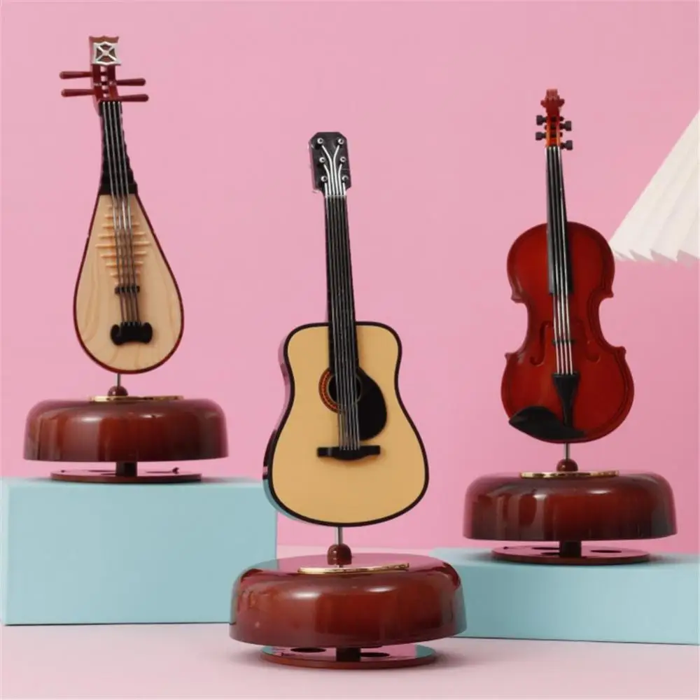 Gas Station Music Box Home Decoration Plastic Hand-cranking Machinery Retro Octave Jewelry Box Guitar Violin Rotating Music