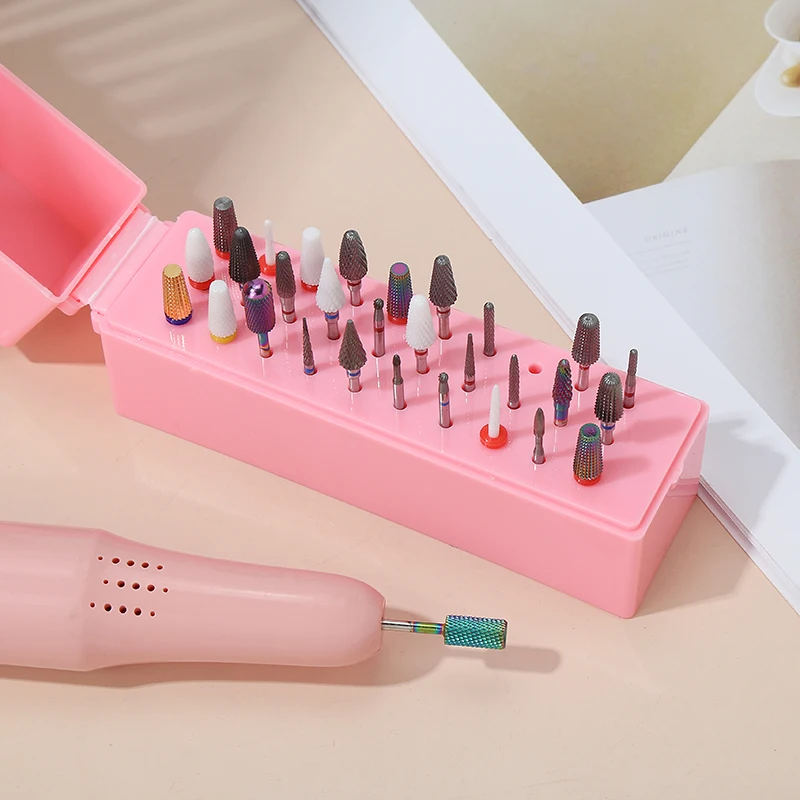 Контейнер для хранения шлифовальных насадок для ногтей с 30 отверстиями, держатель для шлифовальных насадок для дизайна ногтей, подставка-органайзер для шлифовальных насадок, демонстрационная коробка Контейнер для хранения шлифовальных насадок для ногтей с 30 отверстиями, держатель для шлифовальных насадок для дизайна ногтей, подставка-органайзер для шлифовальных насадок, демонстрационная коробка