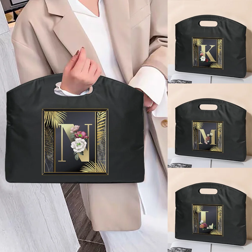 

Golden Letter Series Printed Pattern Large Capacity Official Document Handbag Multi Functional Fashionable Business Briefcase