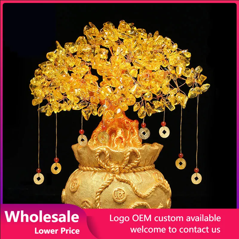 

Chinese Feng Shui Lucky Fortune Money Tree Home Decoration Ornament Yellow Crystal Bonsai Wealth Crafts Gift Desktop Decor