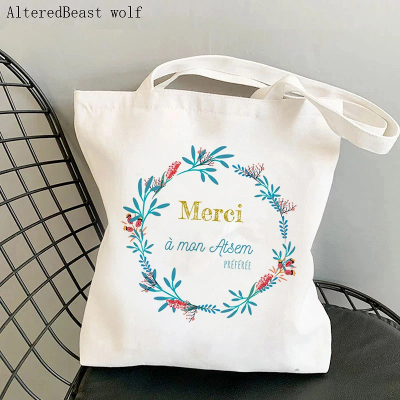 

French Thanks Mistress Print Women Canvas Shopping Shoulder Bag Harajuku teacher gift Tote Shoulder Mistress School Bags
